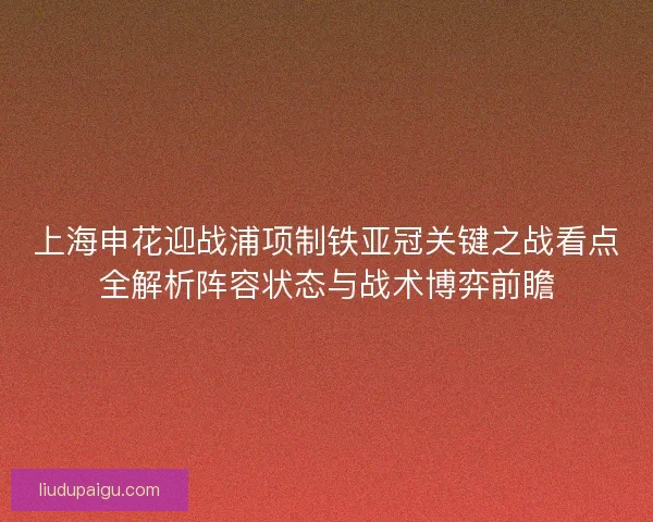 上海申花迎战浦项制铁亚冠关键之战看点全解析阵容状态与战术博弈前瞻